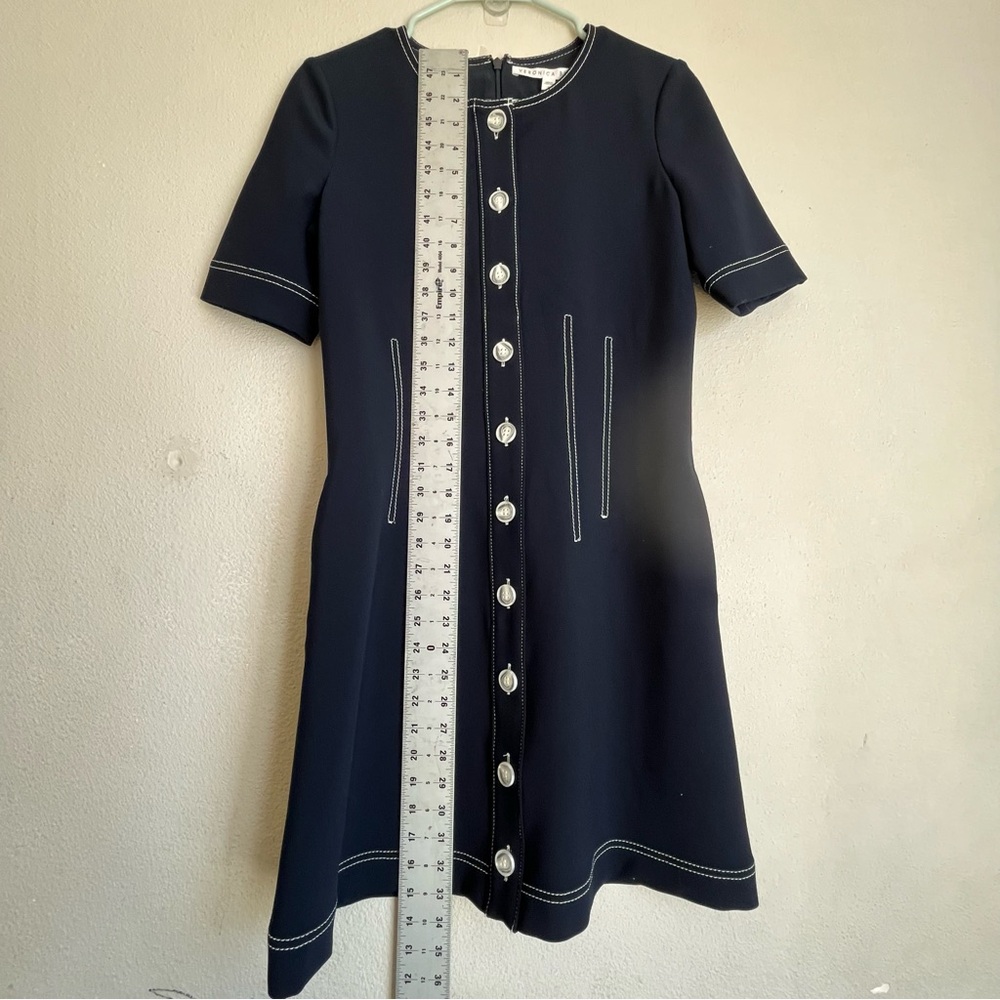 Veronica Beard Mikel Short-Sleeve Button-Front Dress Navy Blue Size 4 - Picture 9 of 12